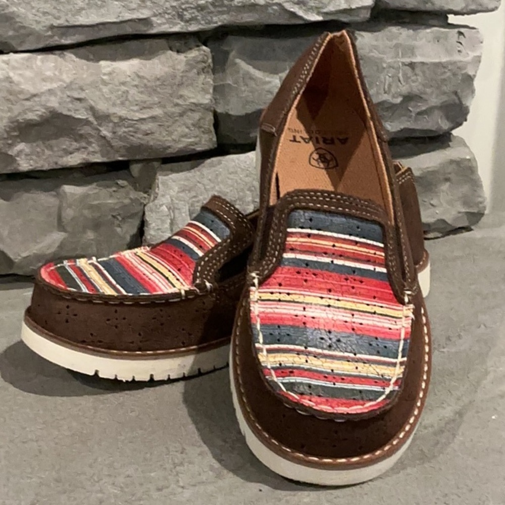 Ariat Brown Flats with Multicolor Striped Fabric